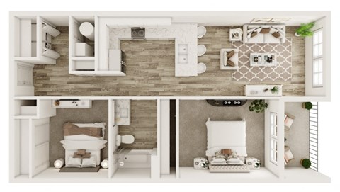 Floor plan for 2 beds, 1 bath, 902 sqft